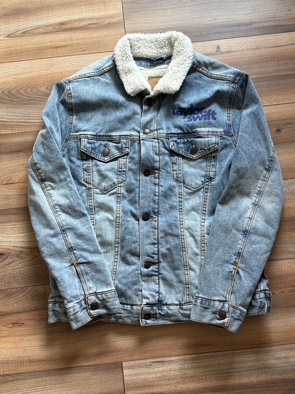 Taylor Swift Light Blue Denim Jacket with Cream Sherpa Collar